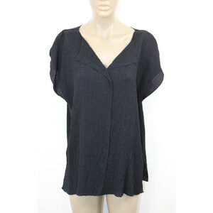 Zoran Black Crinkle Tunic Top Blouse Italy One Size